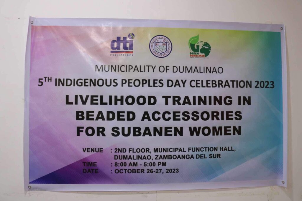 LGU Dumalinao through IPMR Romeo Parila in partnership with DTI ZDS, conducted a Livelihood Training in Beaded Accessories for Subanen Women.